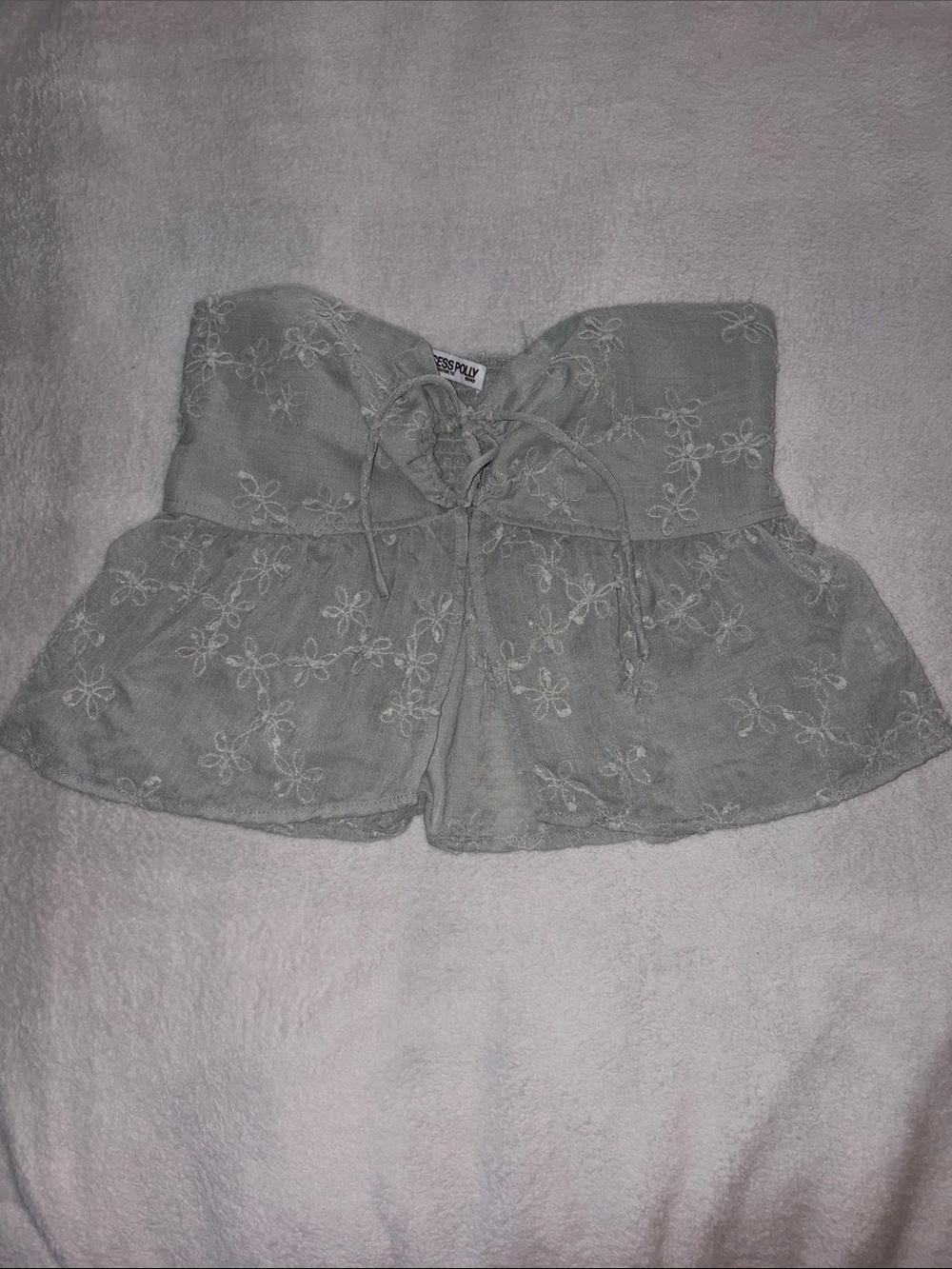 Princess Polly Sage Green Strapless Smocked Peplum Top
